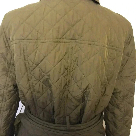 Talbots dark olive green quilted, belted coat.  Size S - Picture 7 of 12